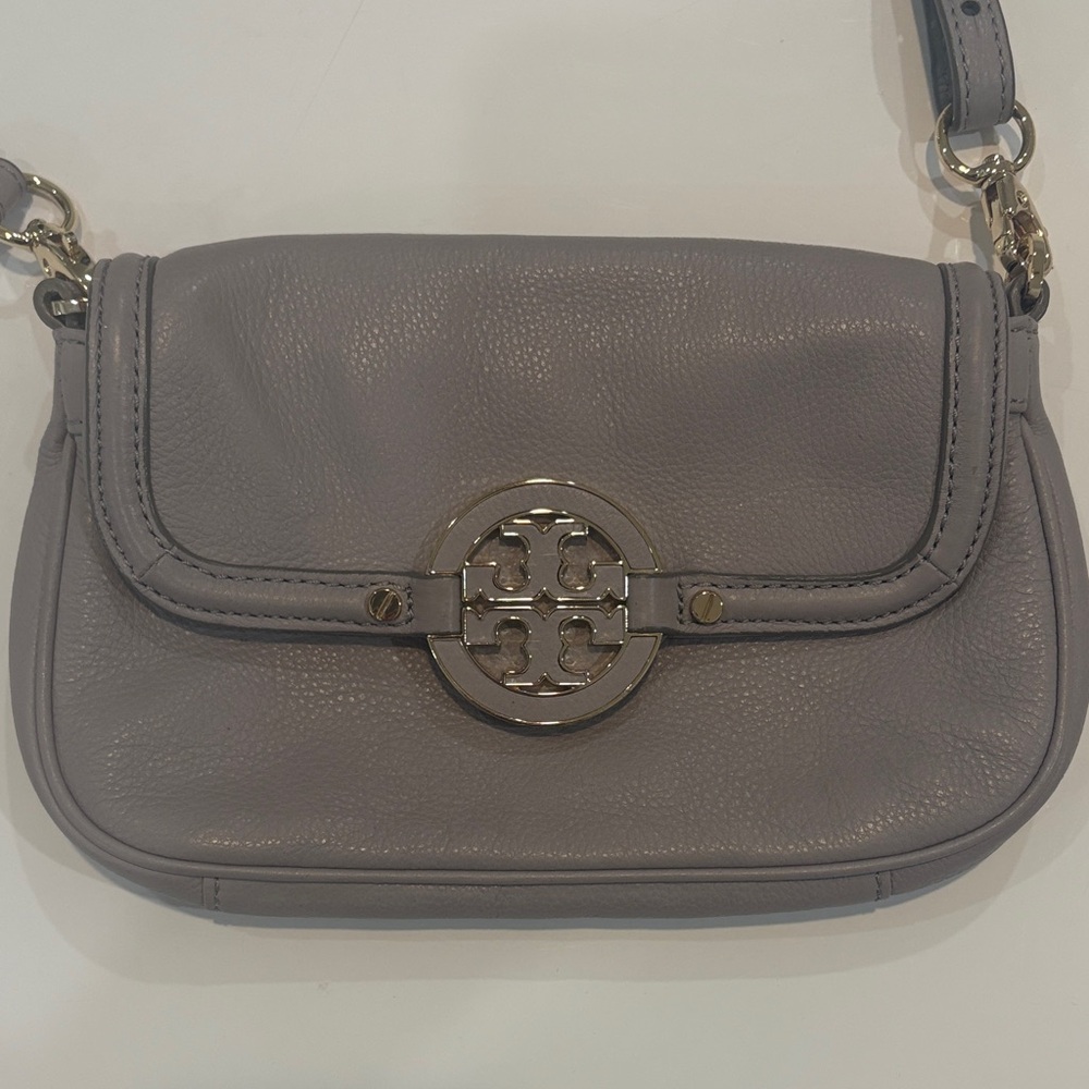 Tory Burch Silver Logo Gray Crossbody Bag